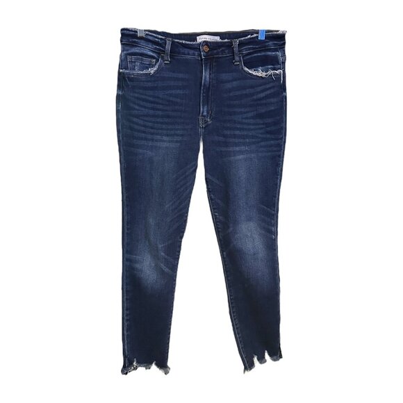 Flying Monkey High Rise Side Slit Frayed Hem Ankle Skinny Dark Wash Jeans - Picture 4 of 8